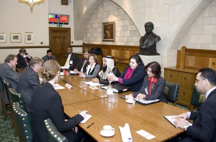 Richard Ottaway MP and Sir John Stanley discuss foreign affairs with delegation