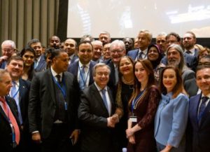 The UN Secretary General Antonio Guterres with the IPU President, Gabriela Cuevas, Executive Committee and other members at the UN Headquarters in New York in February 2020 © Joel S Photo/ IPU