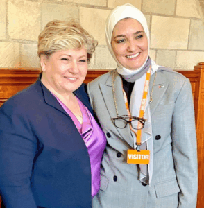 Delegation member, Professor Tamara Naser Eddin meets the Chair of the House of Commons Foreign Affairs Committee, Rt Hon Dame Emily Thornberry MP