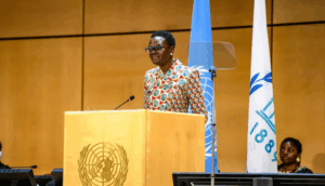 IPU President Tulia Ackson addressing the opening of the Sixth World Conference of Speakers of Parliament in Geneva, Switzerland, on 29 July 2025. © IPU/Mark Henley