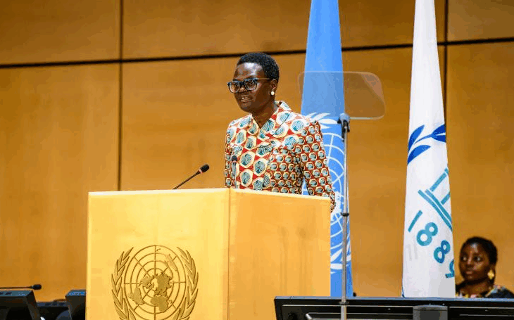 IPU President Tulia Ackson addressing the opening of the Sixth World Conference of Speakers of Parliament in Geneva, Switzerland, on 29 July 2025. © IPU/Mark Henley