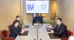 IPU Secretary General Martin Chungong with the Speaker of the Azgayin Zhoghov (National Assembly of Armenia), Mr. Alen Simonyan, and the Speaker of the Milli Mejlis (National Assembly of Azerbaijan), Ms. Sahiba Gafarova. © IPU