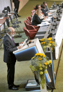 BGIPU Chair Fabian Hamilton MP addresses the 151st IPU Assembly in Geneva