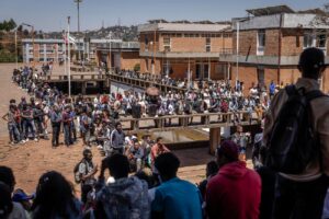 Students at the University of Ankatso discuss their role in the future governmentfollowing Madagascar’s military takeover on 15 October 2025. © LUIS TATO / AFP