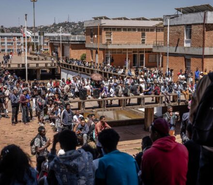 Students at the University of Ankatso discuss their role in the future governmentfollowing Madagascar’s military takeover on 15 October 2025. © LUIS TATO / AFP