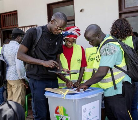 The National Electoral Commission collect documents accompanying ballot boxes in Bissau, on November 24, 2025 ©Patrick Meinhardt/AFP