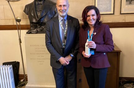 Delegation Leader, Senator Gabriela Morawska-Stanecka, with BGIPU Chair, Fabian Hamilton MP.