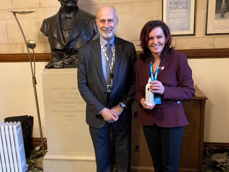 Delegation Leader, Senator Gabriela Morawska-Stanecka, with BGIPU Chair, Fabian Hamilton MP.