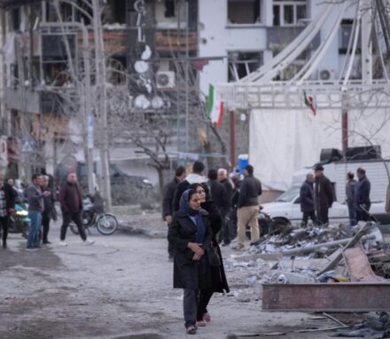 Buildings destroyed by U.S.-Israeli attacks in Tehran, Iran, on 2 March 2026. (photo by Morteza Nikoubazl/NurPhoto via AFP)