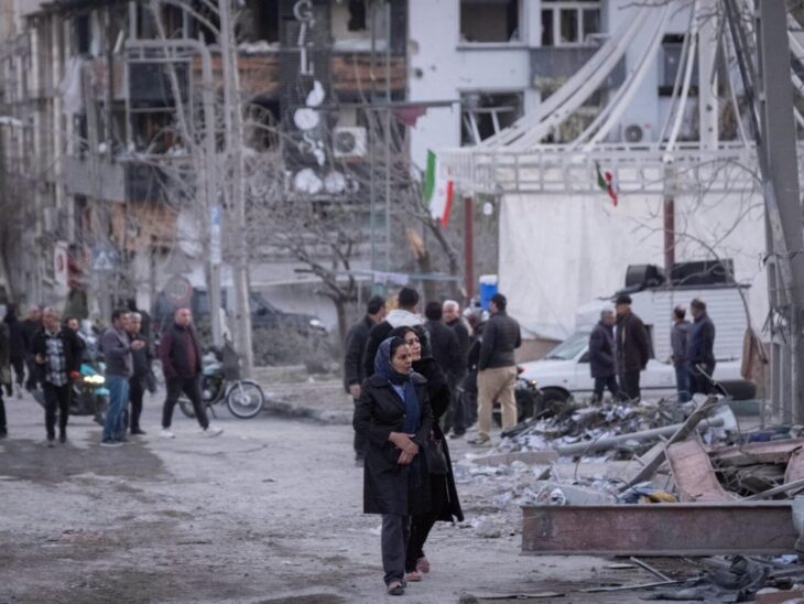 Buildings destroyed by U.S.-Israeli attacks in Tehran, Iran, on 2 March 2026. (photo by Morteza Nikoubazl/NurPhoto via AFP)