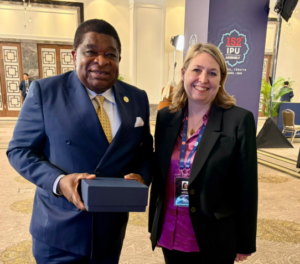 Rt Hon Dame Karen Bradley MP expresses thanks and appreciation to outgoing IPU Secretary General Martin Chungong