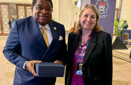 Rt Hon Dame Karen Bradley MP expresses thanks and appreciation to outgoing IPU Secretary General Martin Chungong