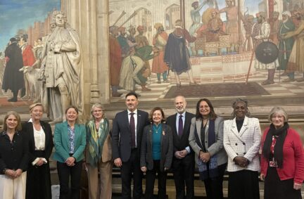 French and British counterparts in St Stephen's Hall while visiting the Palace of Westminster