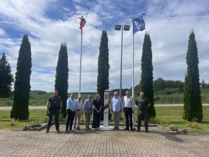 Parliamentarians visit the Padvarionys Frontier Station on the Belarusian border.