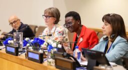 IPU President Tulia Ackson (middle right) and IPU Secretary General Anda Filip (far right) at the HLPF ©Joel Sheakoski/ IPU