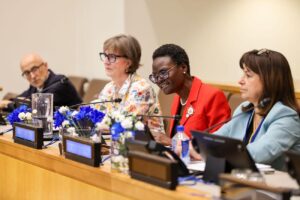 IPU President Tulia Ackson (middle right) and IPU Secretary General Anda Filip (far right) at the HLPF ©Joel Sheakoski/ IPU