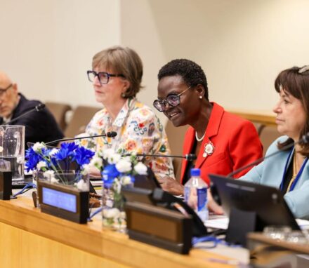 IPU President Tulia Ackson (middle right) and IPU Secretary General Anda Filip (far right) at the HLPF ©Joel Sheakoski/ IPU