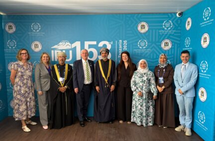 The delegation had an extensive program of bilateral meetings, pictured here with the Speaker of Oman