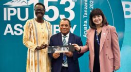IPU President, Dr. Tulia Ackson, Speaker of the Parliament of Naoero, Marcus Stephen and IPU Secretary General, Anda Filip. ©IPU