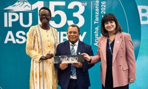 IPU President, Dr. Tulia Ackson, Speaker of the Parliament of Naoero, Marcus Stephen and IPU Secretary General, Anda Filip. ©IPU