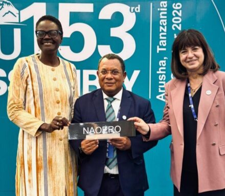 IPU President, Dr. Tulia Ackson, Speaker of the Parliament of Naoero, Marcus Stephen and IPU Secretary General, Anda Filip. ©IPU